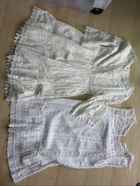 White Eyelet Lace Dresses Set - Feminine Mini Dresses